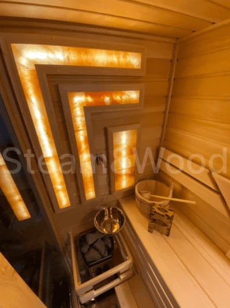 Одноместная угловая финская сауна Luxury из кедра